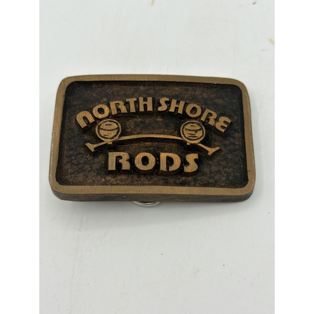 Vintage North Shore Rods Car Club Belt Buckle Chicago Hot Rod Cast Metal 2x3